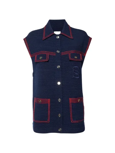 Pre-owned Sandro Logo Sleeveless Jacket In Blue