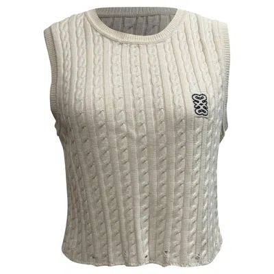 Sandro Logo-embroidered Cable-knit Top In White Cotton In Gray