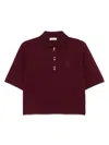 Sandro Womens Bordeaux Button-embellished Embroidered Cotton Polo Shirt In Burgundy