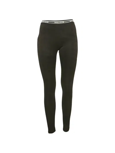 Pre-owned Sandro Logo-lettering Leggings In Black