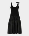 Sandro Lolie Mixed-media Midi Dress In Black