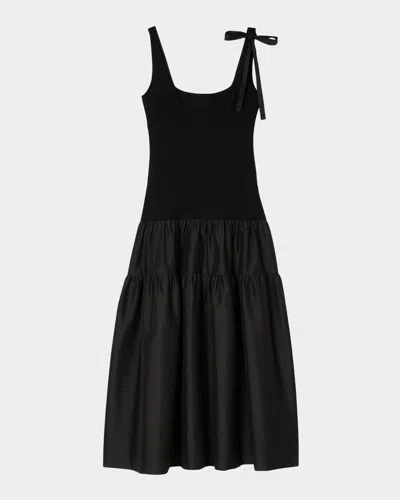 Sandro Lolie Mixed-media Midi Dress In Black