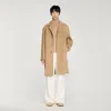 Sandro Long Belted Leather Coat In Brown