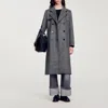 Sandro Long Checked Coat In Gray