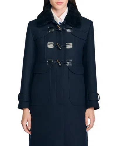 Sandro Long Coat In Blue