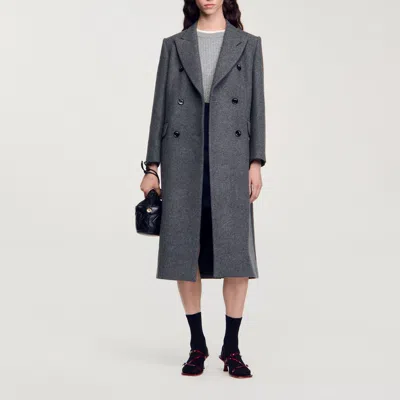Sandro Long Coat In Gray