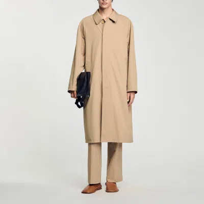 Sandro Long Coat In Sand.