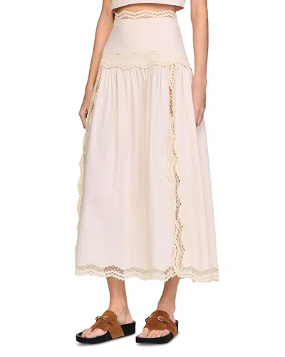 Sandro Long Cotton Skirt In Pink