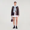 Sandro Long Distressed Leather Jacket In Brown