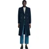 Sandro Long Double Breasted Coat In Blue