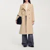 Sandro Long Double-breasted Coat In Brown