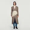 Sandro Long Double-faced Wool Coat In Brown