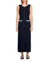 Sandro Naima Imitation Pearl Button Front Sleeveless Midi Dress In Black