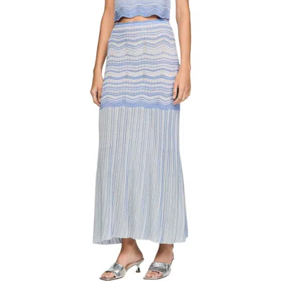 Sandro Long Fancy Knit Skirt In Blue