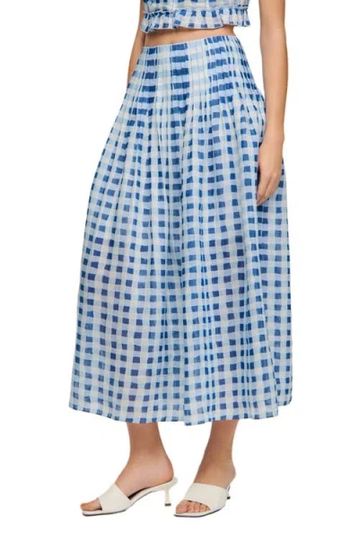 Sandro Poppy Gingham Linen Blend Maxi Skirt In Blue