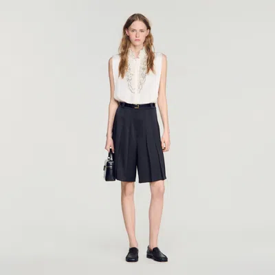 Sandro Long High-waisted Pleated Shorts In Black