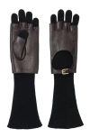 Sandro Long Knit And Leather Gloves In Black
