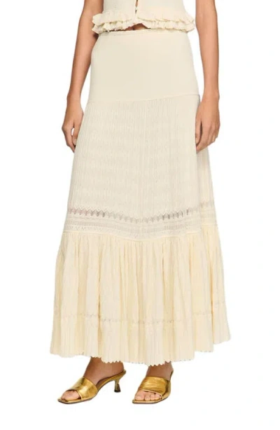 Sandro Long Knit Skirt In Nude