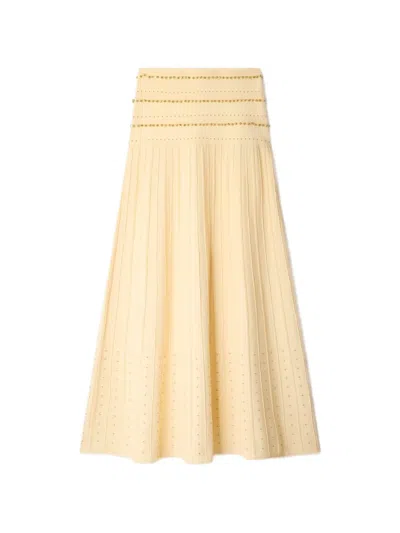 Sandro Long Knit Skirt With Bells In Yellow