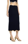 Sandro Long Knitted Skirt With Chain Detail In Black