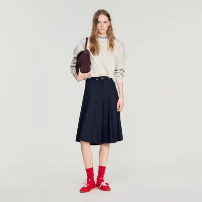 Sandro Long Pleated Wool Shorts In Blue