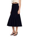 Sandro Long Flared Ruffled Skirt In Black