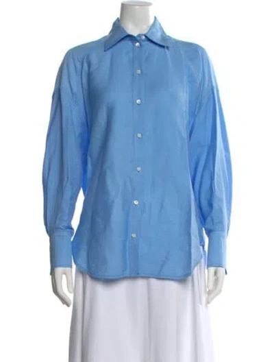 Pre-owned Sandro Long Sleeve Blouse In Blue