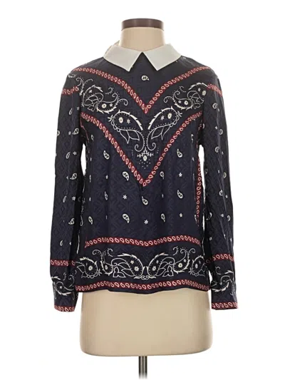 Pre-owned Sandro Long Sleeve Blouse In Blue