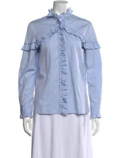 Pre-owned Sandro Long Sleeve Blouse In Blue