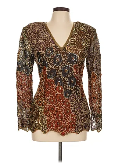 Pre-owned Sandro Long Sleeve Blouse In Gold