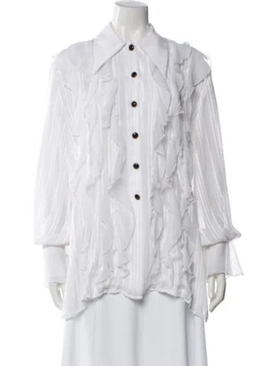 Pre-owned Sandro Long Sleeve Blouse In White