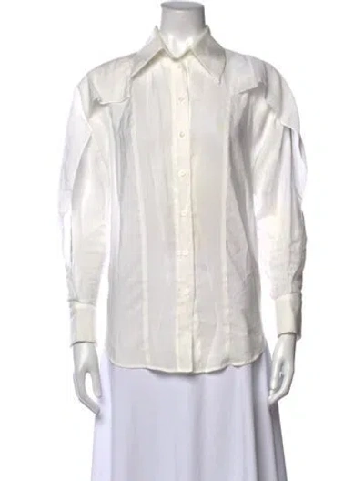 Pre-owned Sandro Long Sleeve Blouse In White