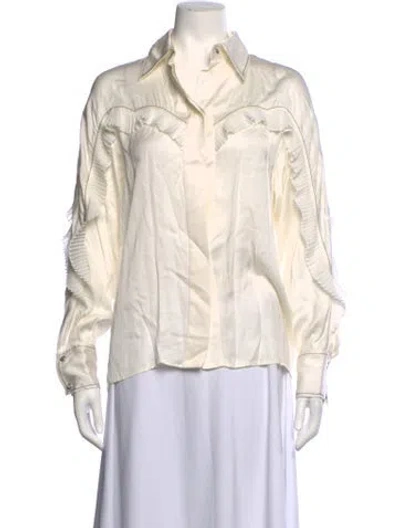 Pre-owned Sandro Long Sleeve Blouse In White