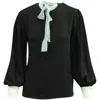 Sandro Long Sleeve Blouse With Pussy Bow In Black Polyester In Black