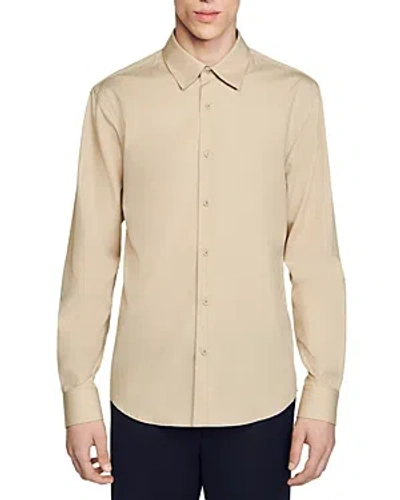 Sandro Long Sleeve Button Front Shirt In Beige