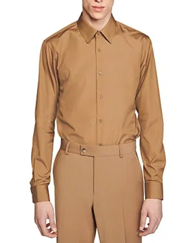 Sandro Long Sleeve Button Front Shirt In Camel