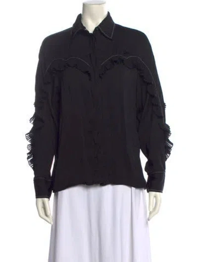 Pre-owned Sandro Long Sleeve Button-up Top In Black