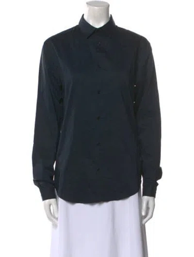 Pre-owned Sandro Long Sleeve Button-up Top In Blue