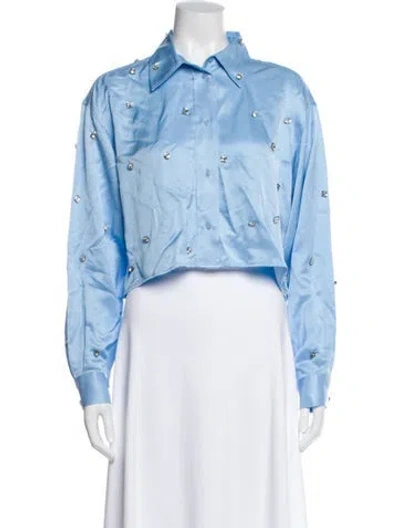 Pre-owned Sandro Long Sleeve Button-up Top In Blue