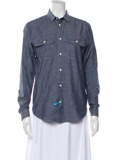 Pre-owned Sandro Long Sleeve Button-up Top In Blue
