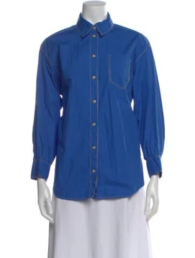 Pre-owned Sandro Long Sleeve Button-up Top In Blue