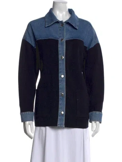 Pre-owned Sandro Long Sleeve Button-up Top In Blue
