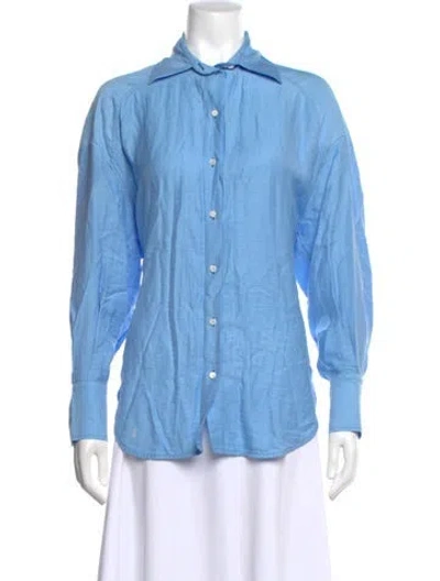 Pre-owned Sandro Long Sleeve Button-up Top In Blue