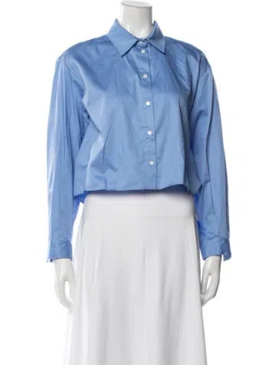 Pre-owned Sandro Long Sleeve Button-up Top In Blue