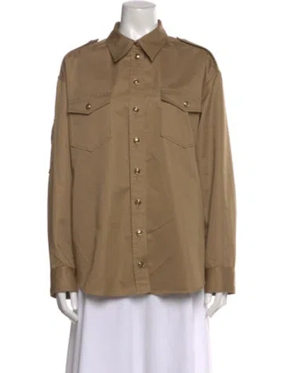 Pre-owned Sandro Long Sleeve Button-up Top In Brown