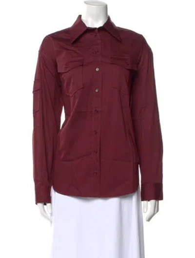 Pre-owned Sandro Long Sleeve Button-up Top In Burgundy