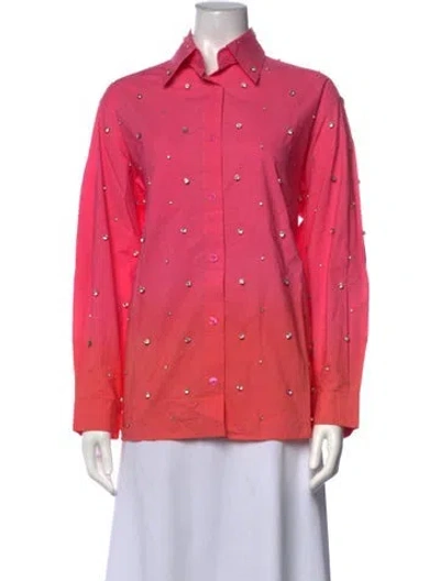 Pre-owned Sandro Long Sleeve Button-up Top In Pink