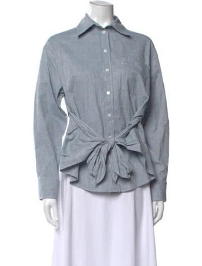 Pre-owned Sandro Long Sleeve Button-up Top W/ Tags In Blue