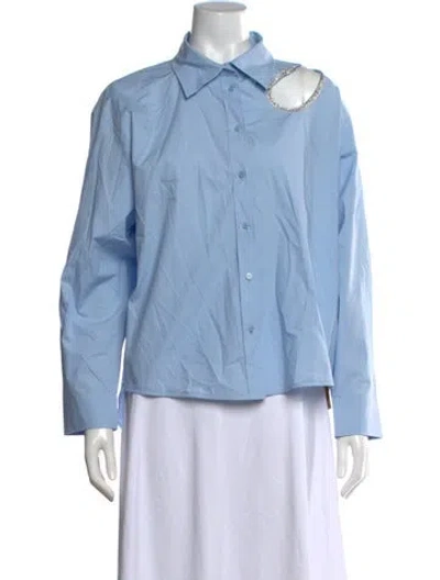 Pre-owned Sandro Long Sleeve Button-up Top W/ Tags In Blue