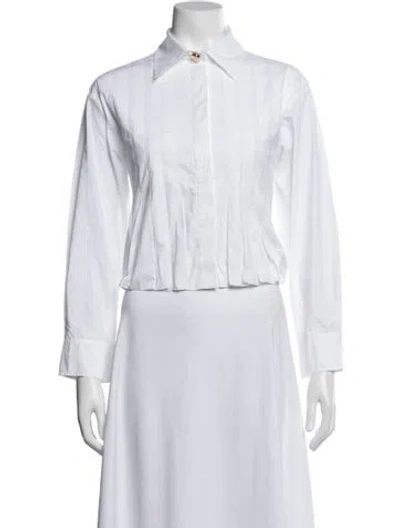 Pre-owned Sandro Long Sleeve Button-up Top In White